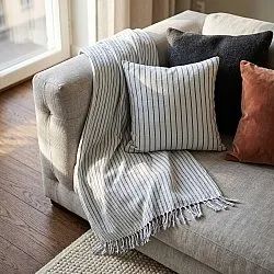 Cobertores - Rumi stripe cotton throw (azul claro/azul marinho/creme)