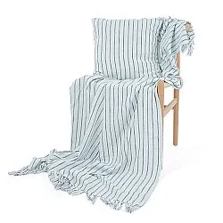 Cobertores - Rumi stripe cotton throw (azul claro/azul marinho/creme)