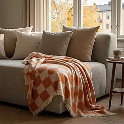 Mantas - Manta em mistura de lã - Audrey Check (rosa/branco sujo)