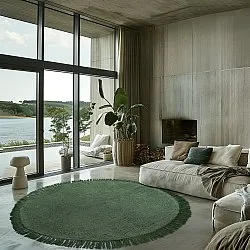 Tapete redondo - Alba Natural Cotton Shaggy (verde)