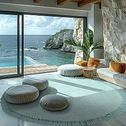 Tapete redondo - Alba Natural Cotton Shaggy (turquesa)