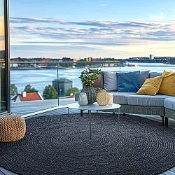 Tapete redondo de juta - Amasia (azul escuro)