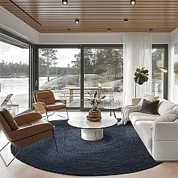 Tapete redondo de juta - Amasia (azul escuro)