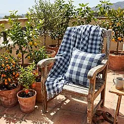 Capa de Almofada - Isela check cotton cushion cover (azul marinho/azul claro)