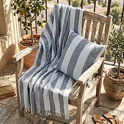 Capa de Almofada - Kora stripe cotton cushion cover (azul marinho/azul claro)