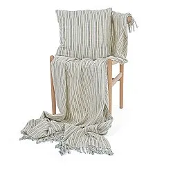 Capa de Almofada - Rumi stripe cotton cushion cover (creme/azul marinho/verde claro)