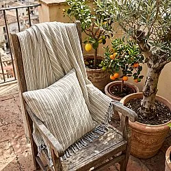 Cobertores - Rumi stripe cotton throw (creme/azul marinho/verde claro)