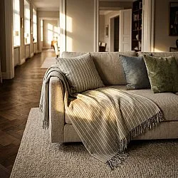 Cobertores - Rumi stripe cotton throw (creme/azul marinho/verde claro)
