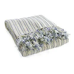 Cobertores - Rumi stripe cotton throw (creme/azul marinho/verde claro)