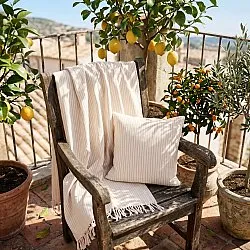 Cobertores - Rumi stripe cotton throw (creme/rosa/azul claro)