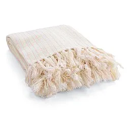 Cobertores - Rumi stripe cotton throw (creme/rosa/azul claro)