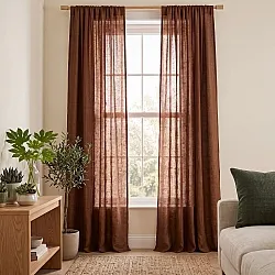 Cortinas Pack de 2 - Cortina mistura de linho Lumira (marrom escuro)