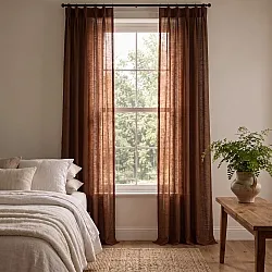 Cortinas Pack de 2 - Cortina mistura de linho Lumira (marrom escuro)