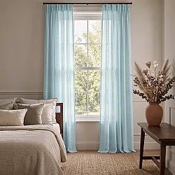 Cortinas Pack de 2 - Cortina mistura de linho Lumira (azul claro)
