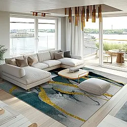 Tapete Wilton - Alvaro (azul/branco/dourado)