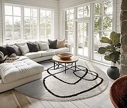 Tapete redondo - Bavello Natural Cotton Shaggy (offwhite/preto)