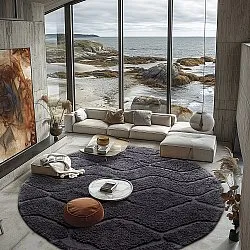 Tapete redondo - Brynn Natural Cotton Shaggy (preto)