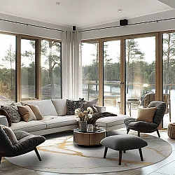 Tapete redondo - Cesina (stone/branco/dourado)