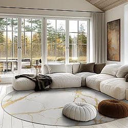 Tapete redondo - Cesina (stone/branco/dourado)