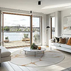 Tapete redondo - Cesina (stone/branco/dourado)