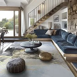 Tapete Wilton - Ekual (azul/cinza/dourado)