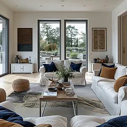 Tapete Wilton - Ekual (azul/cinza/dourado)