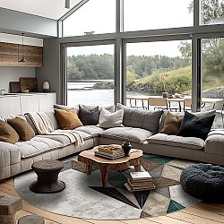 Tapete redondo - Feres (cinza/bege/multicolorido)