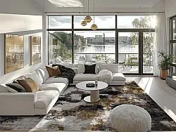 Tapete Wilton - Flores (preto/marrom/branco)