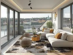 Tapete Wilton - Flores (preto/marrom/branco)