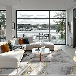 Tapete Wilton - Genova (cinza/branco/dourado)