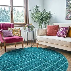 Tapete redondo - Ikara Natural Cotton Shaggy (turquesa)