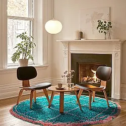 Tapete redondo - Lana Natural Cotton Shaggy (turquesa/rosa)