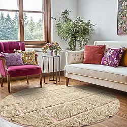 Tapete redondo - Lindley Natural Cotton Shaggy (bež/roza)