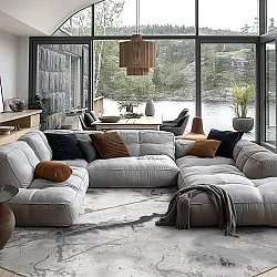 Tapete redondo - Mermer (cinza/branco)