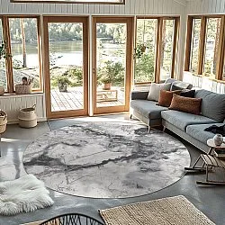 Tapete redondo - Mermer (cinza/branco)