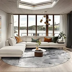 Tapete redondo - Mermer (cinza/branco)