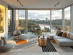 Tapete Wilton - Moudania (bege/preto/laranja)