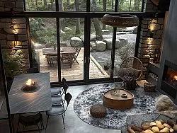 Tapete redondo - Santi (cinza azulado/branco)