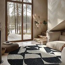 Tapete redondo - Siberia Natural Cotton Shaggy (offwhite/preto)