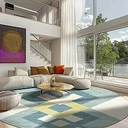 Tapete redondo - Temara (azul/multicolorido)