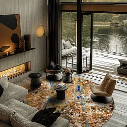 Tapete redondo - Trepito (marrom/azul/multicolorido)