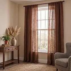 Cortinas Pack de 2 - Cortina de linho Noemi (marrom escuro)
