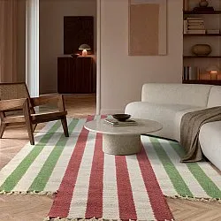 Tapete de lã irregular - Kystaro (creme/verde/vermelho)