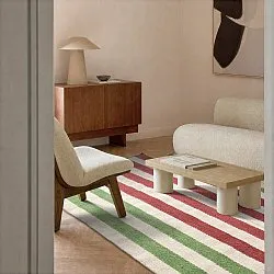 Tapete de lã irregular - Kystaro (creme/verde/vermelho)