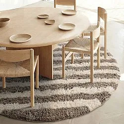 Tapete redondo - Thira Stripe Cotton Shaggy (creme/taupe)