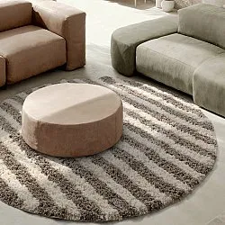 Tapete redondo - Thira Stripe Cotton Shaggy (creme/taupe)