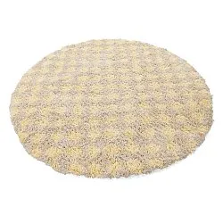Tapete redondo - Methoni Check Cotton Shaggy (creme/amarelo claro)