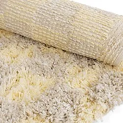 Tapete redondo - Methoni Check Cotton Shaggy (creme/amarelo claro)