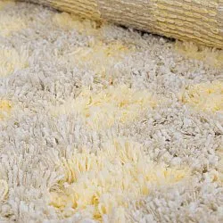 Tapete redondo - Methoni Check Cotton Shaggy (creme/amarelo claro)