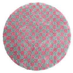 Tapete redondo - Methoni Check Cotton Shaggy (azul claro/rosa claro)